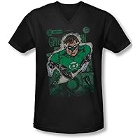 Jla - Mens Green Lantern #1 Distress V-Neck T-Shirt