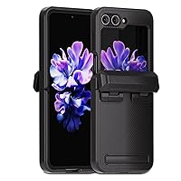 [Whitestone Escudo Armored Case for Z Flip 5 Made of PC Material, Hinge Protection Designed with Kickstand & Ultimate fit Phone Cover for Z Flip 5 in Black & Clear (Black)