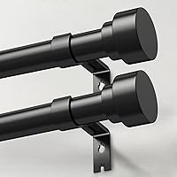 2 Pack Heavy Duty Curtain Rods for Windows 66 to 120 Inch, 1 Inch Black Adjustable Curtain Rod Set with Easy Installation and Modern Design (A1,Black,30-120