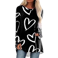 XJYIOEWT Warm Womens Tops Dressy Casual Womens Fashion Valentines Day Printed Long Sleeve Round Neck Loose Casual Long