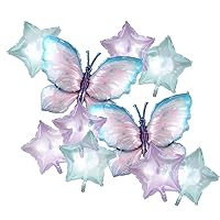 40 Inch Butterfly Foil Balloons, 2PCS Giant Pink Butterfly Balloons 10Pcs 18 Inch Crystal Star Bubble Balloons for Butterfly Theme Birthday Party Decorations Fairy Pink Party Baby Shower Decorations