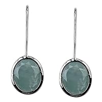 Milky Aqua Oval Shape Gemstone Jewelry 925 Sterling Silver Drop Dangle Earrings For Women/Girls