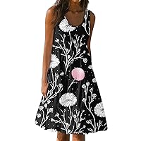 Women Beach Vacation Dresses 2024 Scoop Neck Flowy Tank Dress Summer Casual Sundresses Cute Summer Boho Beach Dress