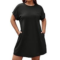 Floerns Women's Plus Size Short Sleeve Straight Casual T Shirt Mini Dress with Pocket