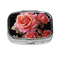 Rose Flower Pill Box 3 Compartment Metal Pill Case for Purse & Pocket Portable Medicine Organizer Mini Travel Pillbox Weekly Pill Container