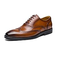Men's Genuine Leather Oxford Pull Tap Brogue Lace Up Style Round Toe Shoes Anti Slip Dress