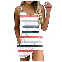 T Shirts for Women Mini Sleeless Shirt Ladie's Evening Summer Casual Soft Spandex Stripe Fit Dress Womans