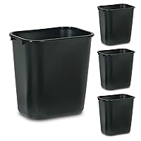Commercial Products Plastic Wastebasket/Trash Can, 7-Gallon/28-Quart, Black, for Bedroom/Bathroom/Office, Fits under Desk/Cabinet/Sink, Pack of 4