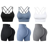 Evercute Workout Set for Women 3 Sets Cross Back Sports Bras Gym Shorts Size S