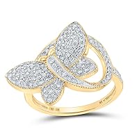 The Diamond Deal 10kt Yellow Gold Womens Round Diamond Butterfly Ring 1/2 Cttw