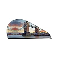 Old Tower Bridge Printed Hair Drying Towel Quick Dry Absorbent Coral Velvet Dry Hair Cap with Button Fixed for Drying Long Thick Hair