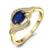 JewelryPalace 1ct Oval Created Blue Sapphire Rings for Women, 14K White Gold Plated 925 Sterling Silver Ring for Girl, Gemstone Jewellery Sets Promise Rings