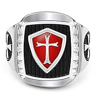 Mens Shield Cross Knights Templar Ring Silver Stainless Steel Size 7-15