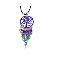 Thread Dream Catcher Long Seed Beaded Metal Dangle Pendant Adjustable Necklace - Womens Fashion Handmade Jewelry Boho Accessories