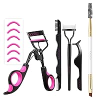 Docolor Eyelash Curler Kit with Extra Replacement Refill Pads and Duo Eyebrow Brush Professional Angled Eye Brow Brush and Spoolie Brush