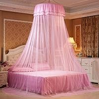 Qiangcui Polyester Princess Lace Style Breathable Bed Mosquito Net Canopy Bed Curtain, for Home(Pink), 11332