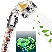 Vitamin C Filtered High Pressure Handheld Shower Head with Bracket and Metal Hose 3 in 1 Multi Connectors Charger Cable Micro USB/Type C PD Fast Charging Cord Visible Green LED Current Flowing