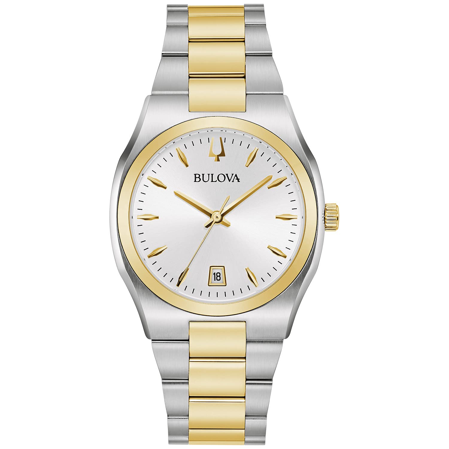 Bulova Ladies' Classic Surveyor Two-Tone Stainless Steel 3-Hand Calendar Date Quartz Watch, Silver-White Dial Style: 98M132