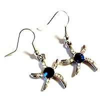 December Birthstone Color Star Fish Design Dangle Earrings With Clear Crystals