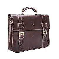 Maxwell Scott - Mens Classic Luxury Leather Briefcase Bag with Strap for Twin Shoulder - The Micheli