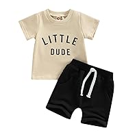 Toddler Baby Boy Summer Clothes Little Dude Short Sleeve Letter T Shirt Top Shorts Set Casual Infant 2Pcs Outfits