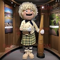 Beige Bagpipe mascot costume character dressed with a Capri Pants and Ties