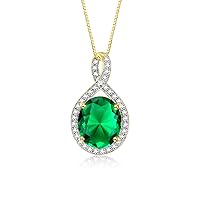 Rylos Yellow Gold Plated Silver Halo Designer Necklace: Gemstone & Diamond Pendant, 18
