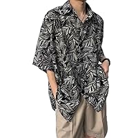 Shirts Turndown Collar Short Temperament Handsome Button Printing Loose Streetwear Casual Men' Clothing