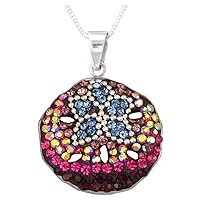 Sterling Silver Austrian Crystal Sand Dollar Pendant Necklace Pink, 18