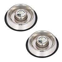 Iconic Pet Set of 2 Stainless Steel Anti-Skid Slow Feed Bowls for Small Dogs (12 oz) - Ideal for Food and Water, Durable Design with Raised Center , Black