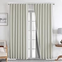 100% Black Out Curtains 84 inch Long 2 Panels Burg Natural Blackout Linen Drapes for Bedroom Living Room Darkening Curtain Thermal Insulated Back tab Rod Pocket(37x84 inch,Light Beige)