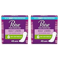 Poise Daily Incontinence Panty Liners, 2 Drop Very Light Absorbency, Regular, 48 Count of Pantiliners, Packaging May Vary (Pack of 2)