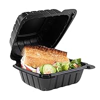 Restaurantware Thermo Tek 6 x 6 x 3 Inch Mineral-Filled Take Out Containers 100 Durable To Go Containers - Heavy-Duty Disposable Black Plastic Clamshell Containers Suitable For Hot & Cold Foods