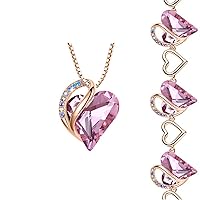 Leafael Infinity Love Crystal Heart Bundle Jewelry Set with Rose Quartz Pink Healing Stone Crystal for Romatic Love Gifts for Women Necklace Bracelet, 18K Rose Gold Plated