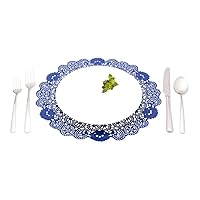 Pastry Tek 12 x 12 Inch Lace Doilies 100 Decorative Tableware Placemats - Disposable Round Navy Blue Paper Table Doilies For Birthdays Or Weddings Table Decor