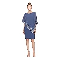 S.L. Fashions Women's Short Capelet Overlay Dress with Metallic Trim