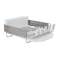 KitchenAid Compact Satin Wire Rust Resistant, Expandable Dish Rack with Angled Self Draining Drainboard with Removable Flatware Caddy, 23.18-Inch, Gray