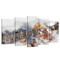 KREATIVE ARTS Music Artistic Canvas Wall Art Guitar 5 Panel Watercolor Painting Picture Print on Canvas for Modern Home Decoration Ready to Hang (Large Size 60x32inch)