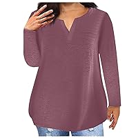 Plus Size for Women T Shirts Casual V Neck Long Sleeve Blouse Solid Color Fall Loose Fitted Tunic Top Fashion Tees