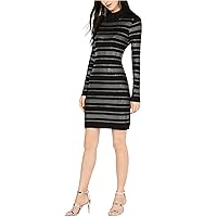 Womens Rhinestone Stripe Sweater Dress, Black, Large