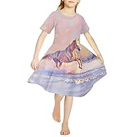 Girls Dresses Kids Toddler Casual Short Sleeve Midi Dress for 3-14Y