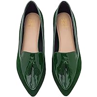 LEHOOR Women Tassel Flat Loafers Pointed Closed Toe Slip On Penny Loafers Patent Leather Suede Loafer Flats Fringe Pointy Toe Boat Shoes Patchwork Retro Office Work Club Driver Flats Casual 4-11 M US