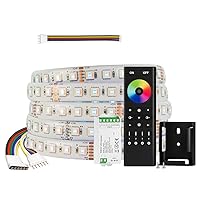 RGBCCT 5 Colors in 1 LED 5050SMD RGBWW RGB+Dimmable Color 2700K-6500K 16.4ft 96LEDs/m LED Lights IP65 DC24V, 4 Zones RF 2.4GHz Wireless Remote RC03RFB & C05RF Controller Kit (NO Adapter)