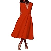 BOFETA Womens Deep V Neck Cocktail Elegant Dress Half Sleeve Vintage Solid Dress S-3X