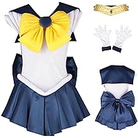 Halloween Cosplay Costume Girls Sailor Uranus Big Bow Skirt Dress