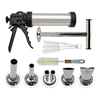 Stainless Steel Jerky Gun, Sausage Maker, Handmade Beef Jerky Gun with 5 Stainless Nozzles Meat Pusher Cleaning Brushes Kit