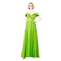 Women's Satin Lace Bridesmaid Dress Off Shoulder Split Prom Evening Dress