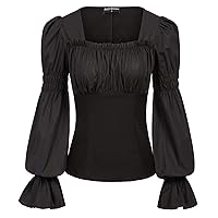 Scarlet Darkness Women's Renaissance Shirt Puff Sleeve Square Neck Vintage Blouse