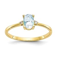 10k Yellow Gold Oval Polished Prong set Diamond Aquamarine Ring Size 6 Jewelry Gifts for Women