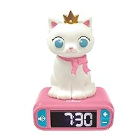 Kitten Digital Alarm Clock for Kids with Night Light Snooze, Childrens Clock, Luminous Cat, White and Pink Colours - RL800KT